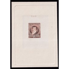 ARGENTINA 1892 GJ 144 CUÑO ENSAYO DE ESTAMPILLA DE 12 EN COLOR NO ADOPTADO DE LA SERIE 3 PROCERES